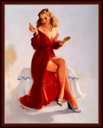 20th_century compact_disc dress female gil_elvgren lipstick makeup painting_(artwork) pin-up pinup traditional_media_(artwork) vintage