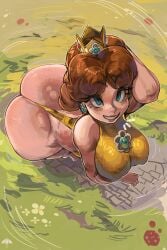 1girls alamanderarts ass big_ass big_breasts breasts brown_hair bubble_butt crown dat_ass fat_ass female female_only huge_ass large_ass mario_(series) princess_daisy royalty solo thick_ass thick_thighs wide_hips