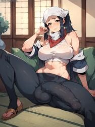 ai_generated akari_(pokemon) bulge_through_clothing futanari grapesss light-skinned_futanari pokemon