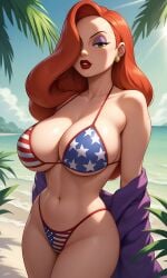 ai_generated american_flag_bikini disney earrings eyeshadow green_eyes jessica_rabbit red_hair red_lipstick who_framed_roger_rabbit