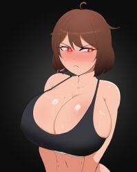 1girls big_breasts blush chara commission g3mma grumpy light-skinned_female red_eyes shy solo_focus tank_top undertale