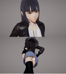 3d belt disney hime_cut honey_select kingdom_hearts leather_jacket long_hair panties roseza skirt skuld_(kingdom_hearts) smile square_enix thighhighs upskirt yellow_eyes