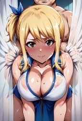 ai_generated big_breasts blonde_hair fat_man hidden_sex long_hair lucy_heartfilia sex shiny_skin tilcox33