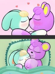 1boy 1girls animal_crossing breasts burstgale female kissing male megan_(animal_crossing) nude sasha_(animal_crossing) sleeping