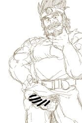 balls bara beard boner censored censored_penis dragon_quest dragon_quest_iii erection facial_hair male male_only monochrome muscles muscular ortega_(dq3) penis saba_ice solo solo_male