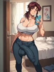 ai_generated black_lagoon bulge_through_clothing futanari grapesss light-skinned_futanari revy