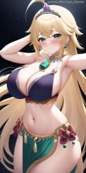 1girls aegis_elysium ai_art ai_generated beach belly_dancer belly_dancer_outfit bikini blush blushing_at_viewer breasts cleavage dancer female_focus fischl_(genshin_impact) gem genshin_impact gloves hair_ornament headpiece highres hoyoverse huge_breasts jewelry large_breasts lingerie long_hair looking_at_viewer navel night night_sky patreon patreon_username skimpy skimpy_clothes skimpy_outfit sky smile solo solo_focus stars thick_breasts thick_thighs thighhighs thighs tiara very_long_hair