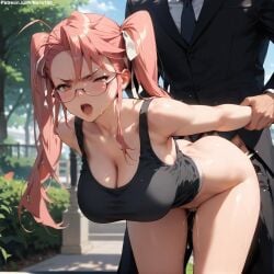 1boy1girl 1girls 2d ai_generated ass athletic athletic_female bare_shoulders belly bent_over big_breasts bottomless chest cleavage curvy curvy_figure cute cute_face detailed eyelashes eyeshadow female fit fit_female focus glasses high_quality highschool_of_the_dead hips huge_breasts large_breasts legs light-skinned_female light_skin lips lipstick looking_at_viewer makeup mascara midriff navel nero100 orange_eyes outdoor_sex outdoors pale-skinned_female pale_skin pink_hair posing public public_sex sagging_breasts saya_takagi seductive seductive_look sex sex_from_behind stable_diffusion standing_doggy_style standing_sex tagme tank_top tanktop thick_thighs thighs twintails wide_hips yellow_eyes