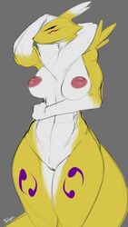 2014 anthro areola big_breasts breasts canine digimon erect_nipples female fox furry furry_only mammal nipples nude pussy renamon slypon solo