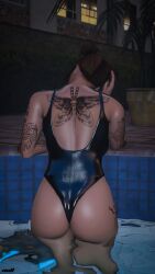 1girls amelia_waters ass ass ass_focus blue_eyes brown_hair female glasses grand_theft_auto grand_theft_auto_online grand_theft_auto_v legs nopixel nullinvoid pool poolside solo solo_female solo_focus swimming_pool swimsuit swimwear tattoo tattoo_on_arm tattoo_on_back tattoo_on_legs tattooed_arm tattoos thighs