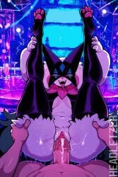 ahe_gao ai_generated club furry headletzer holding_own_legs_up indoors legs_up meowscarada nude pokemon pokemon_(species) pov tagme