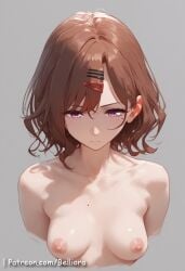 ai_generated beauty_mark beauty_mark_on_breasts beauty_mark_under_eye belliora breasts brown_hair completely_nude completely_nude_female female female_focus female_only frown hair hair_ornament hairclip higuchi_kaede idolmaster idolmaster_shiny_colors nude nude_female patreon patreon_username pink_hair shiny shiny_hair shiny_skin short_hair solo solo_female solo_focus