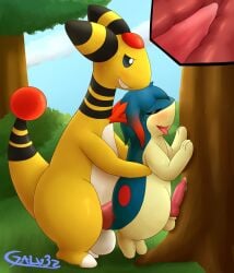 2020 6:7 against_natural_surface against_surface against_tree ampharos anal anal_sex ball_size_difference balls blue_body blue_eyes blue_fur blush closed_eyes cutaway duo feral feral_on_feral feral_penetrated feral_penetrating feral_penetrating_feral feral_penetrating_male forest forest_background from_behind_position fur galv3z_(artist) generation_2_pokemon genitals hi_res holding_partner maguwhite male male/male male_feral male_on_feral male_penetrated male_penetrating male_penetrating_feral male_penetrating_male nature nature_background nintendo penetration penile penile_penetration penis penis_in_ass penis_size_difference plant pokemon pokemon_(species) quilava sex signature size_difference smaller_penetrated tail tan_body tan_fur tapering_penis thick_tail thick_thighs tree white_body yellow_body