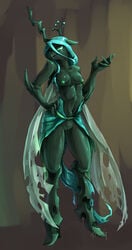 2014 anthro anthrofied audrarius breasts changeling fangs female friendship_is_magic full-length_portrait full_length hair horn long_hair my_little_pony navel nipples nude portrait pussy queen_chrysalis_(mlp) smooth_skin solo standing wings