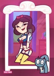 1girls black_hair ella_(tdi) garter_straps lingerie mirror panties red_panties solo squirrel total_drama_island vaultman