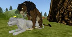 age_difference anal anal_sex blue_eyes bracelet feline feral feral_heart feralheart flower gay grass green_eyes halo hybrid jewelry liger lion male mammal note penetration sex stripes tree yaoi young