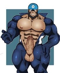 archie_(pokemon) balls bara beard big_pecs big_penis boner erection facial_hair kaeru333938123 male male_only muscles muscular nintendo penis pokemon solo solo_male team_aqua