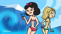 2girls ass black_hair blonde_hair bra ella_(tdi) female_only green_bra green_panties panties pink_bra pink_panties samey_(tdi) total_drama_island underwear vaultman