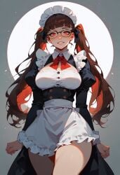 ai_generated big_breasts cleavage glasses maid short_skirt twintails