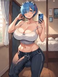 ai_generated bulge_through_clothing futanari grapesss light-skinned_futanari re:zero_kara_hajimeru_isekai_seikatsu rem_(re:zero)