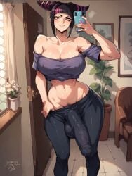 ai_generated bulge_through_clothing futanari grapesss juri_han light-skinned_futanari street_fighter