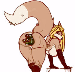 anal anal_insertion anal_sex anthro ass blonde_hair bottles breasts canine female fluffy_tail fox fur furry hair insertion mammal penetration robotjoe tongue_out