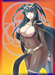 1girls black_hair bodystocking bodysuit breasts cleavage female fire_emblem fire_emblem_awakening highres large_breasts long_hair looking_at_viewer naughty_face navel nintendo nipples puffy_nipples see-through smile solo tharja_(fire_emblem) tied_hair twintails two_side_up very_long_hair yunioshi