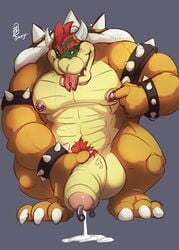 1boy 2014 abs anthro balls barefoot biceps big_balls big_penis bowser claws cum cum_string donryu erection foreskin genital_piercing hair happy hi_res holding_penis king koopa looking_at_viewer male male_only manly mario_(series) muscles muscular_male nintendo nipple_piercing nipple_play nipple_ring nipples nude open_mouth orgasm pecs penis penis_piercing piercing prince_albert_piercing pubes royalty scalie shell short_hair smile solo spikes split_tongue standing thick_penis toe_claws tongue_out tongue_piercing uncut vein veiny_penis