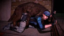 1animal 3d ambiguous_penetration anal animated bent_over brown_hair canine clothed doggy_style female firearm garry's_mod gloves gmod gun handgun hat human interspecies jill_valentine jill_valentine_(julia_voth) knife male mammal mounted noname55 outside penis ponytail resident_evil resident_evil_remake sex sideboob straight tied_hair weapon zoophilia