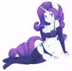 anthro bra equine female female_only friendship_is_magic fur horn lingerie mammal my_little_pony panties pony rarity_(mlp) solo straight_hair tail thighhighs unicorn zyncrus