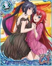 2girls akeno_himejima animius black_hair blue_eyes female high_school_dxd multiple_girls purple_eyes red_hair rias_gremory see-through yuri