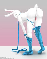 1futa 2014 anthro ass bondage bound breasts ciirka collar cuffs dickgirl ear_piercing erection fur futanari green_eyes intersex intersex_only lagomorph lapine leash legwear looking_at_viewer mammal misha mishathebunny panties penis piercing pinup pose rabbit rubber sheath smile solo stockings underwear