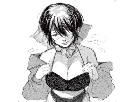 ... big_breasts bikini blush cleavage eye_patch female female_only genderswap_(mtf) gintama hair_over_one_eye hoangvu_anh monochrome rule_63 short_hair solo takasugi_shinsuke undressing upper_body