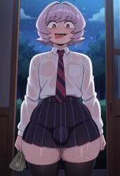 ai_generated black_socks bulge bulge_under_clothes femboy femboy_focus feminine_male ginwolf hard_cock hard_on hard_penis komi-san_wa_komyushou_desu komi_can't_communicate money osana_najimi penis school_uniform seductive_look skirt sweat sweating
