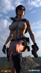 1futa 3d abs big_breasts bolt_on_tits breast_implants breasts brown_hair enhanced_breasts fake_breasts futanari glasses gun helioxentric huge_cock lara_croft nipples penis pistol silicone silicone_implants solo tomb_raider