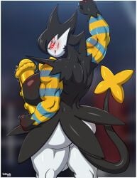 2020s 2025 animal_genitalia animal_penis anthro areola ass big_breasts big_penis blood blood_on_face blood_on_hand blurred_background bodily_fluids breasts digital_media_(artwork) equine_genitalia equine_penis erection fighting_ring fist gardevoir generation_3_pokemon generation_4_pokemon genital_fluids genitals gynomorph gynomorph_anthro hi_res hitomi_(someguy987) huge_cock hybrid intersex intersex_anthro looking_back luxray muscular muscular_anthro muscular_gynomorph muscular_intersex nintendo nipples penis pokemon pokemon_(species) precum raised_fist raised_hand red_eyes solo tail thick_thighs tridark