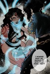 2girls absolute_dc absolute_wonder_woman absolute_zatanna absurdres arm_tattoo black_hair black_lips bondage bound breasts chain_belt clenched_teeth cropped_jacket curly_hair dc_comics femdom fishnet_top fishnets hand_on_another's_face highres imminent_rape magic multiple_girls perverted_utility shoulder_spikes spikes syiren tattoo teeth tentacle wavy_hair wonder_woman wonder_woman_(absolute_dc) wonder_woman_(series) yuri zatan zatanna zatanna_zatara