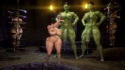 2futas 3d 3girls ada_wong balls big_breasts black_hair bondage breasts cage capcom captured cum cum_drip female femsub foreskin futa_on_female futadom futanari green_skin huge_breasts huge_cock icedev larger_futa monster monster_on_female muscular muscular_futa nipples orc orc_futa penis resident_evil size_difference smaller_female veiny_penis