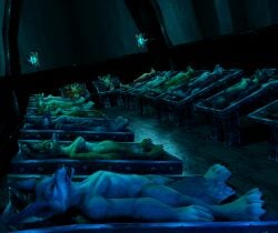 animal_genitalia anthro autopsy_table balls black_claws blizzard_entertainment blue_light breasts canid canine citadel claws closed_eyes cold corpse feet female fox genitals group hi_res lying male mammal morgue nipples nude nude_anthro nude_female nude_male one_eye_closed open_mouth ossiriss pawpads paws poisoned sheath snuff steel toes tongue tongue_out vulpera warcraft world_of_warcraft