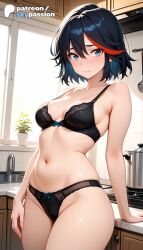 1girls 2026 ai_assisted ai_generated anime artist_name black_bra black_hair black_panties blue_eyes bra breasts bust explicit hi_res high_quality high_resolution highres indoors kill_la_kill matoi_ryuuko multicolored_hair panties patreon patreon_username skypassion solo stable_diffusion streaked_hair underwear watermark