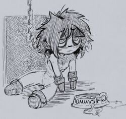 2025 amputee brialzebubbie food_bowl grimdark human_pet i_can't_sleep leash mouth_covered nia_(i_can't_sleep) quadruple_amputee sketch sp4gh3tt1 vomit