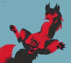 2026 4_eyes animal_genitalia animal_pussy animal_vulva anus black_anus black_body black_fur black_pawpads black_vulva blue_eyes canid canid_demon canine_genitalia canine_pussy canine_vulva claws demon digital_media_(artwork) digitoxici feet female female_feral feral fur genitals heterochromia hi_res horn lying mammal multi_eye multicolored_body multicolored_fur on_back pawpads paws presenting presenting_vulva pussy quadruped red_body red_fur solo spread_vulva spreading tail toe_claws toes two_tone_body two_tone_fur vulva yellow_eyes