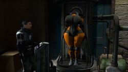 barney_calhoun genderswap_(otf) half-life_(series) half-life_2 hev_suit huge_breasts huge_thighs kabalmystic surprised_expression valve_(company)