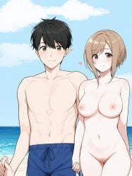 1boy 1boy1girl 1girls ai_assisted ai_generated ai_mirror beach big_breasts black_hair blush breasts brown_eyes casual casual_nudity clothed clothed/nude clothed_male clothed_male_nude_female cloud completely_naked completely_naked_female completely_nude completely_nude_female couple couple_love cute day daytime etra-chan_saw! female fit fit_female happy heart holding_hands kuroki_(etra-chan_saw!) light_brown_hair looking_at_viewer male male/female muscular muscular_male naked naked_female nipples nude nude_edit nude_female nude_filter perfect_body pubic_hair pussy sand smile smiling smiling_at_viewer swimming_trunks swimsuit swimwear tsutsuji_(etra-chan_saw!) vagina water wholesome wholesome_nudity youtube