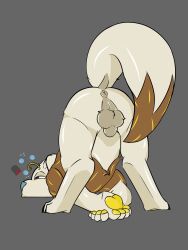 3:4 animal_genitalia anus ass ass_up balls canid canine eevee exhausted fan_character feral fox generation_1_pokemon genitals hi_res jack-o'_pose male mammal maximilianofox nintendo pawpads paws pokemon pokemon_(species) pose sheath solo