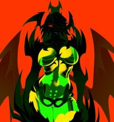 1x1x1x1 breasts eirlysdababy fan_design female female_only no_visible_genitalia red_background roblox robloxian see-through_body skeleton solo solo_female tagme thighs translucent_body visible_skeleton wings