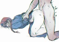 2boys abuto all_fours anal anal_sex arm_grab arms_held_back blush bottomless braid braided_hair face_down_ass_up from_behind gay gintama kamui_(gintama) long-haired_male long_hair looking_back male male_only motion_lines no_visible_genitalia ohmypoorkamui orange_hair smile solo_focus sweat yaoi