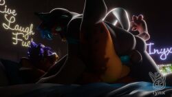 3d_(artwork) anal anal_sex animal_genitalia animal_penis anthro anthro_on_anthro anthro_penetrated anthro_penetrating anthro_penetrating_anthro anthro_penetrating_male ass balls bed bedding blender_(artwork) blender_cycles_(artwork) blue_eyes blue_genitals blue_hair blue_penis brown_body canine_genitalia canine_penis caught_in_the_act digital_media_(artwork) duo erection facial_piercing feet felid feline from_front_position fur furniture genitals hair hi_res hyena iynx iynxlynx jewelry knot lying lynx male male/male male_anthro male_on_anthro male_penetrated male_penetrating male_penetrating_anthro male_penetrating_male mammal mating_press missionary_position necrun neon_lights night nose_piercing nose_ring nude on_back on_bed open_mouth orange_body paws penetration penile penile_penetration penis penis_in_ass piercing ring ring_piercing septum_piercing sex tail text tongue widescreen