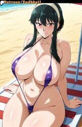 1girls ai_generated beach bikini breasts cameltoe cheating cheating_girlfriend cheating_wife cosplay curvy curvy_figure female huge_ass huge_breasts long_hair mature_female micro_bikini netorare ntr outdoors smile spy_x_family wife yor_briar yor_forger zadbhell