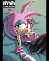 amy_rose amy_rouge amy_the_bat artist_request bodysuit breasts neckline pierced_ears rouge_the_bat_(cosplay) sega sonic_(series) sonic_the_hedgehog_(series) spandex_suit tagme